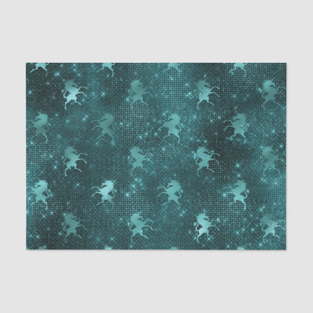 Aquamarin Ombre Glam Glitzer Unicorns Muster Seidenpapier (Vorderseite)