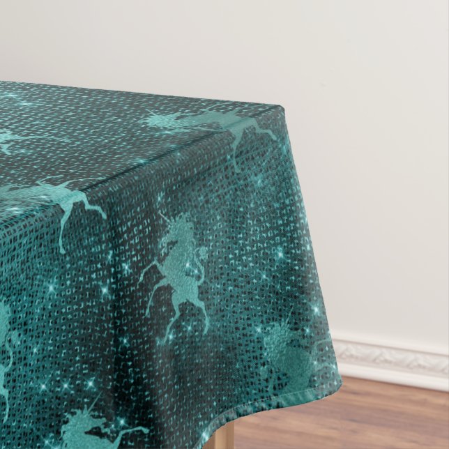 Aquamarin Ombre Glam Glitzer Unicorns Muster Tischdecke (Beispiel)