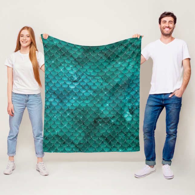 Aquamarin Ombre Glam Mermaid Scales Muster Fleecedecke (Beispiel)