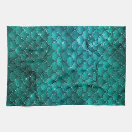Aquamarin Ombre Glam Mermaid Scales Muster Geschirrtuch