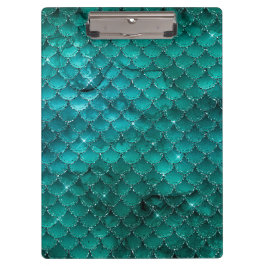 Aquamarin Ombre Glam Mermaid Scales Muster Klemmbrett