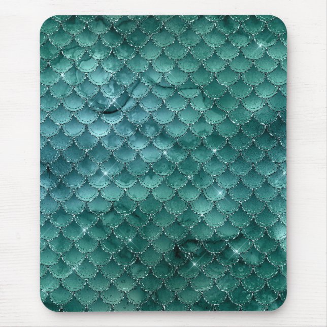 Aquamarin Ombre Glam Mermaid Scales Muster Mousepad (Vorne)