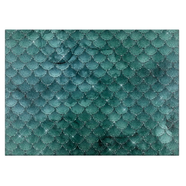 Aquamarin Ombre Glam Mermaid Scales Muster Schneidebrett (Vorderseite)