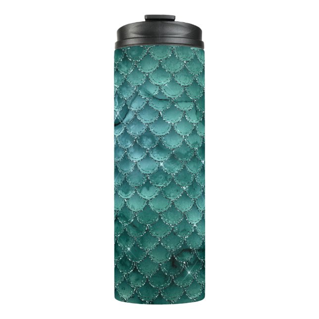 Aquamarin Ombre Glam Mermaid Scales Muster Thermosbecher (Vorderseite)