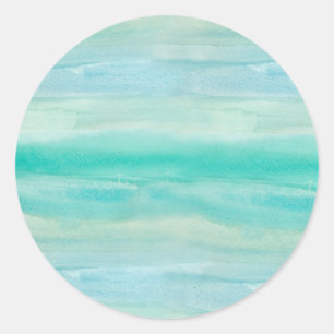 Aquamarin Ombre Watercolor Runder Aufkleber