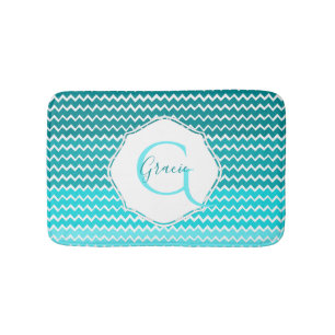 Aquamarin Ombre Zickzack Personalisierte Badematte