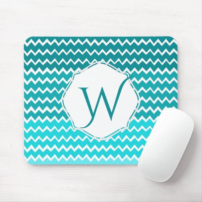 Aquamarin Ombre Zickzack Personalisierte Maus Pad Mousepad (Mit Mouse)