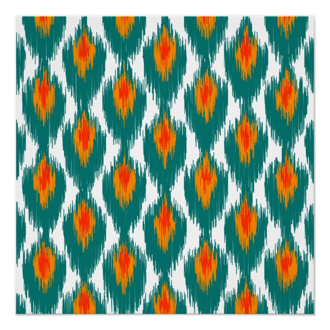 Aquamarin Orange Abstrakt Tribal Ikat Diamond Must Poster (Vorderseite)