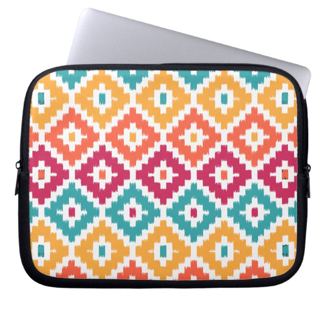 Aquamarin Orange Aztec Tribal Print Ikat Diamond P Laptopschutzhülle (Vorderseite)