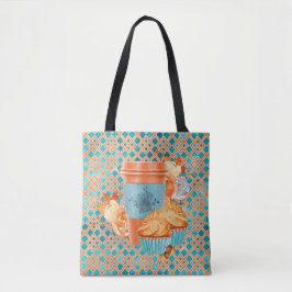 AQUAMARIN- & ORANGE FALL CUPCAKES KAFFEE CUP BLUME TASCHE