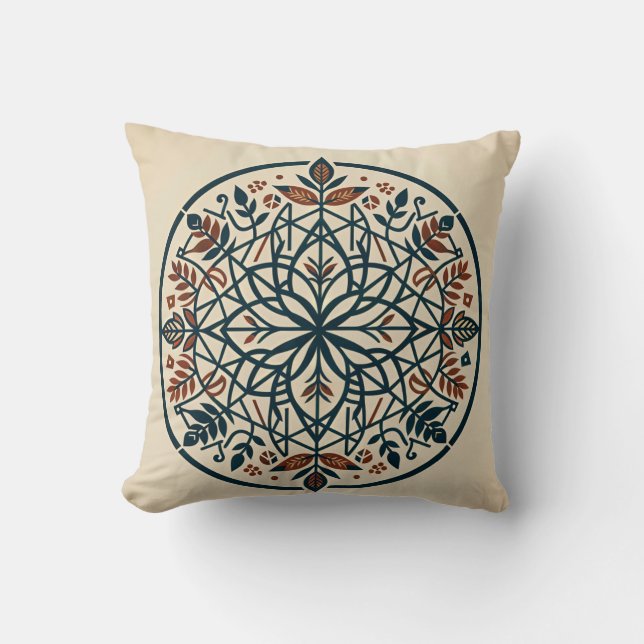 Aquamarin Orange Floral Medallion Throw Kissen (Vorderseite)