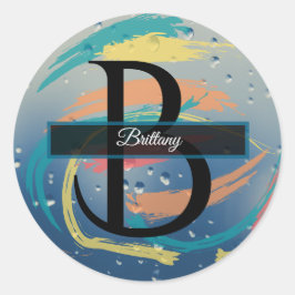 Aquamarin, orange, gelb, Korallenbürstenmonogramm Runder Aufkleber