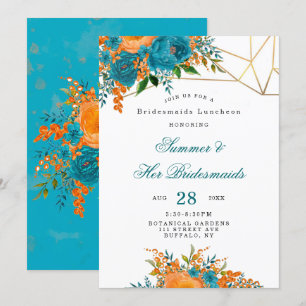 Aquamarin Orange Gold Floral Bridesmaids Luncheon Einladung
