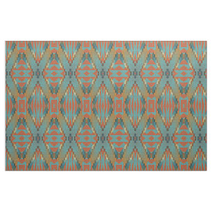 Aquamarin Orange Green Türkise Brown Ethnic Look Stoff