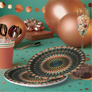 Aquamarin Orange Spiral Earthy Vibe Design Pappteller