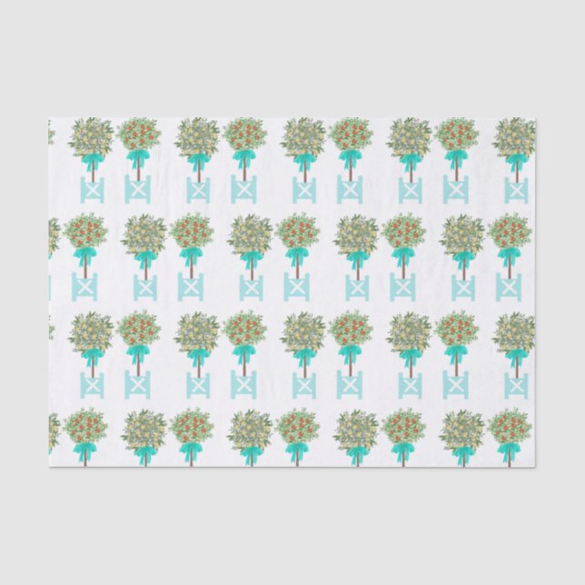 Aquamarin Orange Topiary Robin's Egg Blue Seidenpapier (Vorderseite)