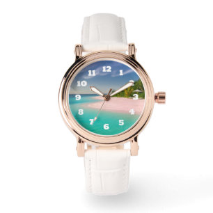 Aquamarin Ozean Tropische Strand Szene Armbanduhr