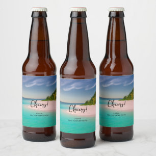 Aquamarin Ozean Tropische Strand Szene Bierflaschenetikett