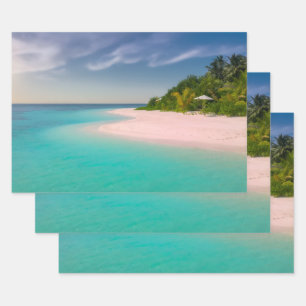 Aquamarin Ozean Tropische Strand Szene Geschenkpapier Set