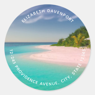 Aquamarin Ozean Tropische Strand Szenerie Adresse Runder Aufkleber