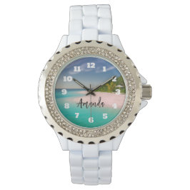 Aquamarin Ozean Tropischer Strand Personalisiert Armbanduhr
