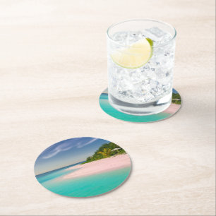 Aquamarin Ozean Tropischer Strand Szene Runder Pappuntersetzer