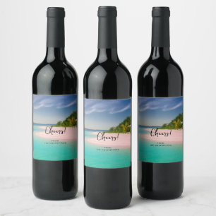 Aquamarin Ozean Tropischer Strand Szenisch Cheers Weinetikett