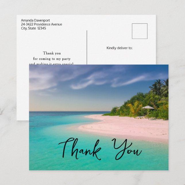 Aquamarin Ozean Tropischer Strand Szenisch Danke Postkarte (Vorne/Hinten)
