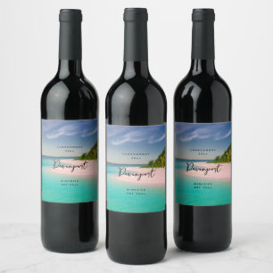 Aquamarin Ozean Tropischer Strand Szenischer Weinb Weinetikett