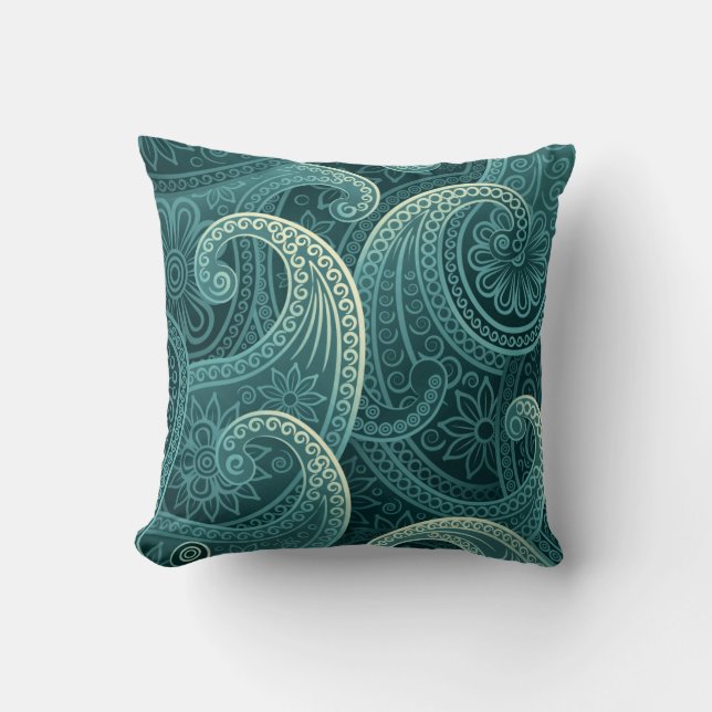 Aquamarin Paisley Timeless Pattern Kissen (Vorderseite)
