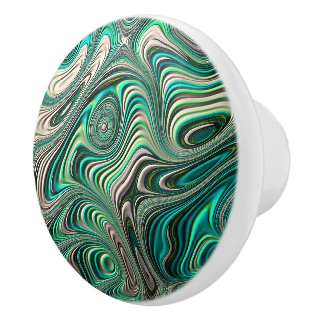 Aquamarin Paua Abalone Muschel Fraktal Abstraktes  Keramikknauf (Rechts)