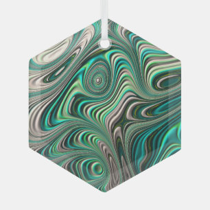 Aquamarin Paua Abalone Muschel Fraktal Abstraktes Ornament Aus Glas