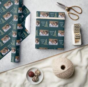 Aquamarin Peace Liebe Joy Foto Holiday Wrapping Pa Geschenkpapier