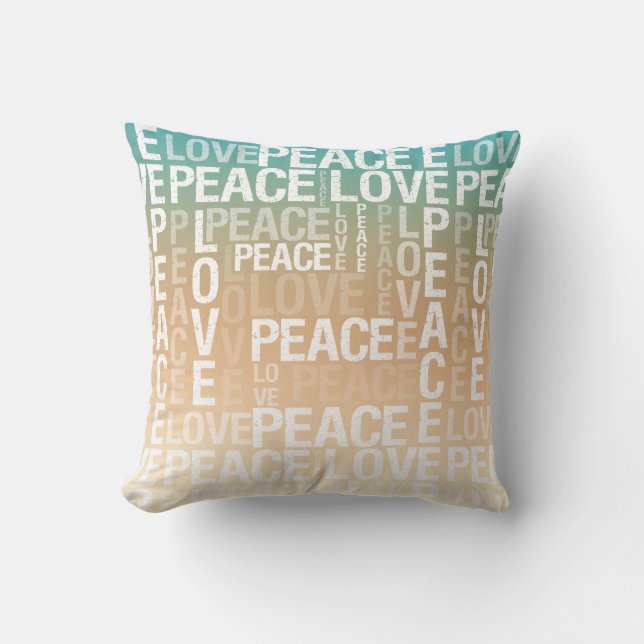 Aquamarin Peach Gold White Peace Liebe Kissen (Vorderseite)