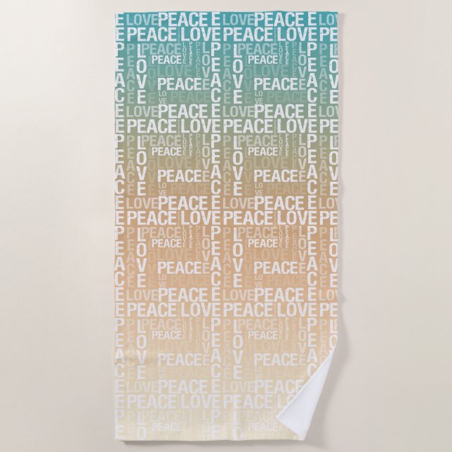 Aquamarin Peach Gold White Peace Liebe Strandtuch (Vorderseite)