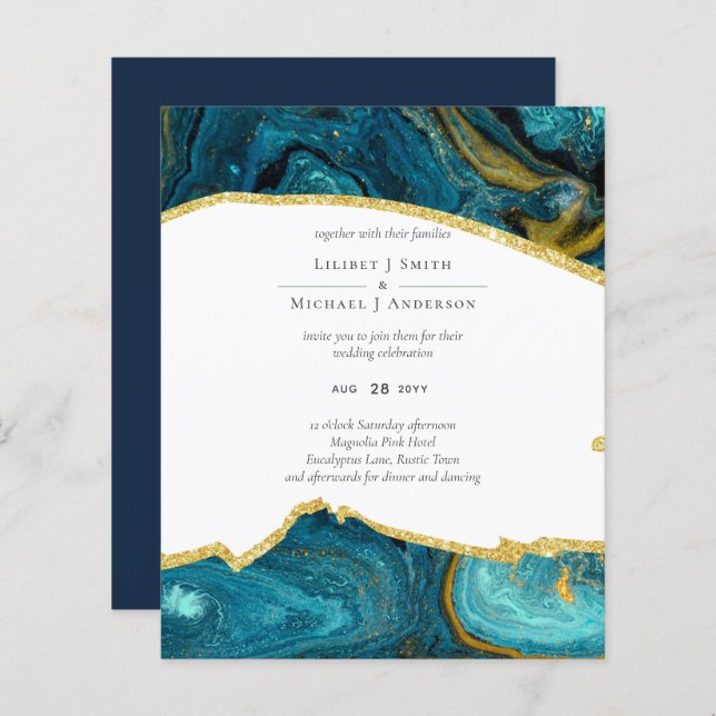 Aquamarin Peacock Blue Gold Agate Wedding (Vorne/Hinten)