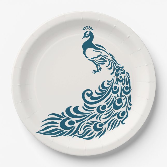 Aquamarin Peacock Fett Stilvolles Art Deco Design Pappteller (Vorderseite)