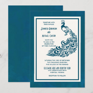 Aquamarin Peacock l Bold Stilvolles Art Deco Desig Einladung