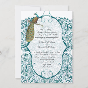Aquamarin Peacock Love Bird Hochzeiten Einladung