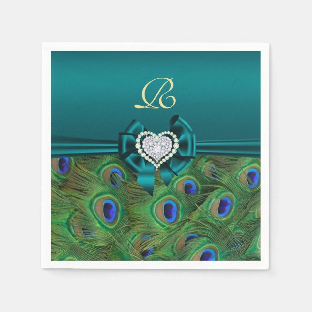 Aquamarin Peacock Wedding Paper Party Napkins Serviette (Vorderseite)