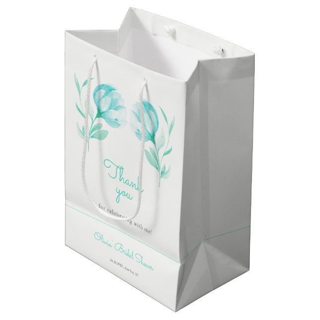 Aquamarin Peonies-Brautparty Mittlere Geschenktüte (Vorderseite Schrägansicht)