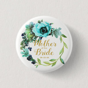 Aquamarin Peony Wreath Mother of the Bride ID456 Button