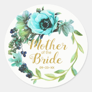 Aquamarin Peony Wreath Mother of the Bride ID456 Runder Aufkleber