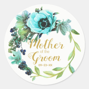 Aquamarin Peony Wreath Mother of the Groom ID456 Runder Aufkleber