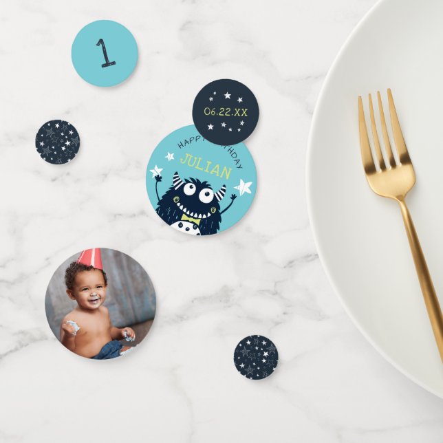 Aquamarin | Personalisierte Kleine Monster Geburts Konfetti (Gruppe)