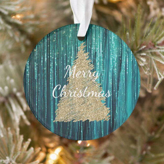 Aquamarin Pine Green Tinsel Gold Weihnachtsbaum Ornament (Baum)
