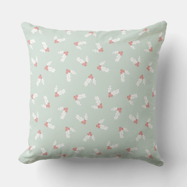 AQUAMARIN & PINK CHRISTMAS HOLLY BERRIES KISSEN (Vorderseite)