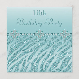 Aquamarin Printed Jewels & Zebra Glitzer 18. Gebur Einladung