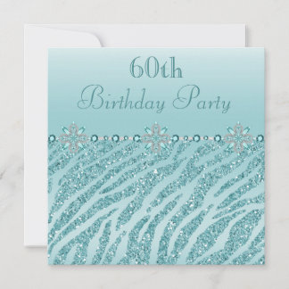 Aquamarin Printed Jewels & Zebra Glitzer 60. Gebur Einladung