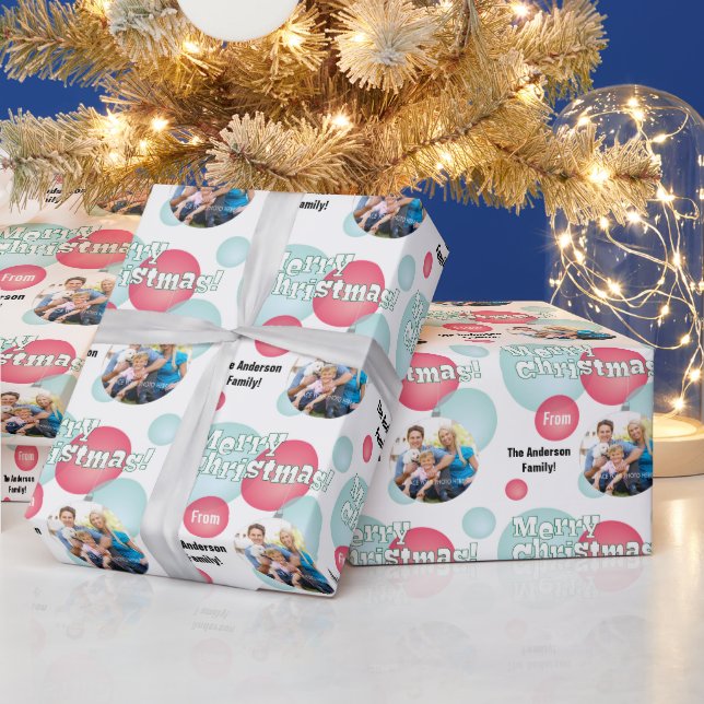 Aquamarin & Red Foto Weihnachtsbauble Geschenkpapier (Feiertage)